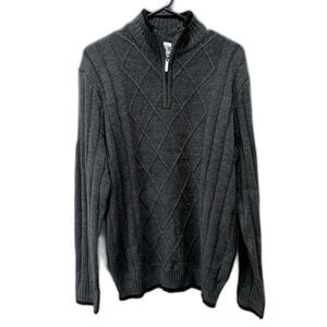 Geoffrey Beene Gray Diamond Half Zip Pullover Knit Sweater Mens Size M